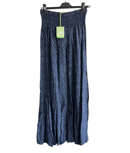 New Ladies Italian Leaf Print Wide Leg Elasticated Waist Summer Palazzo Trousers