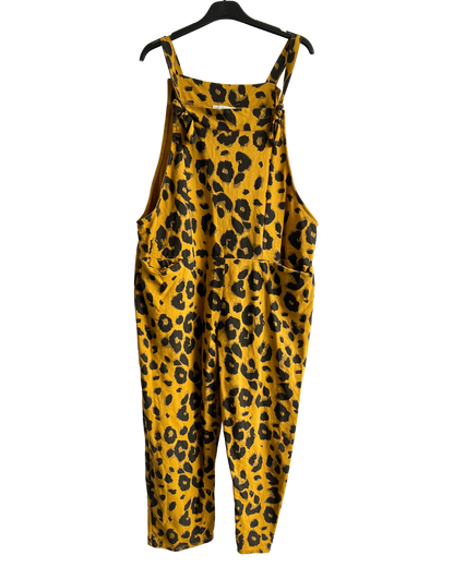 Brand New Womens Lagenlook 2 Pocket Animal Leopard Print Cotton Summer Dungarees