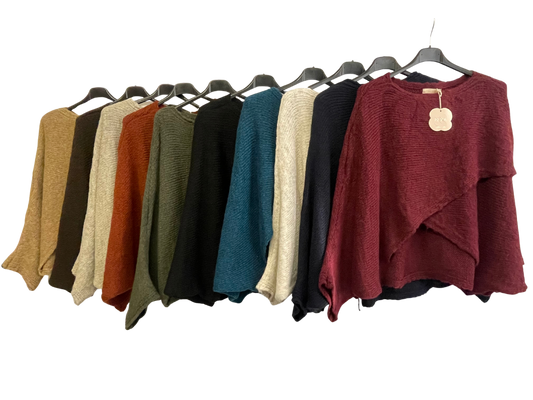 Ladies Italian Quirky Soft Chunky Knit Wrap Over Jumper With Batwing Sleeves