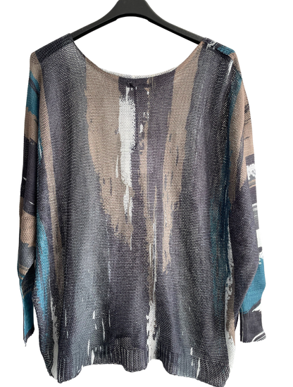 Foil Paint Splash Design Fine Knit Batwing Autumn Jumper in Charcoal