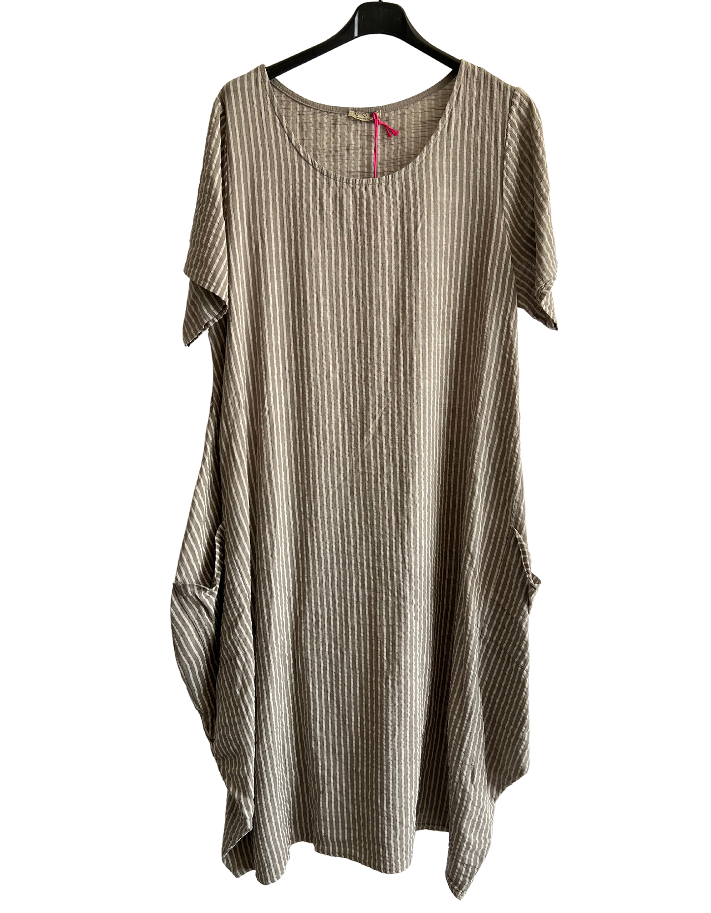 Lagenlook Stripe Cotton Summer Long Dress In Mocha