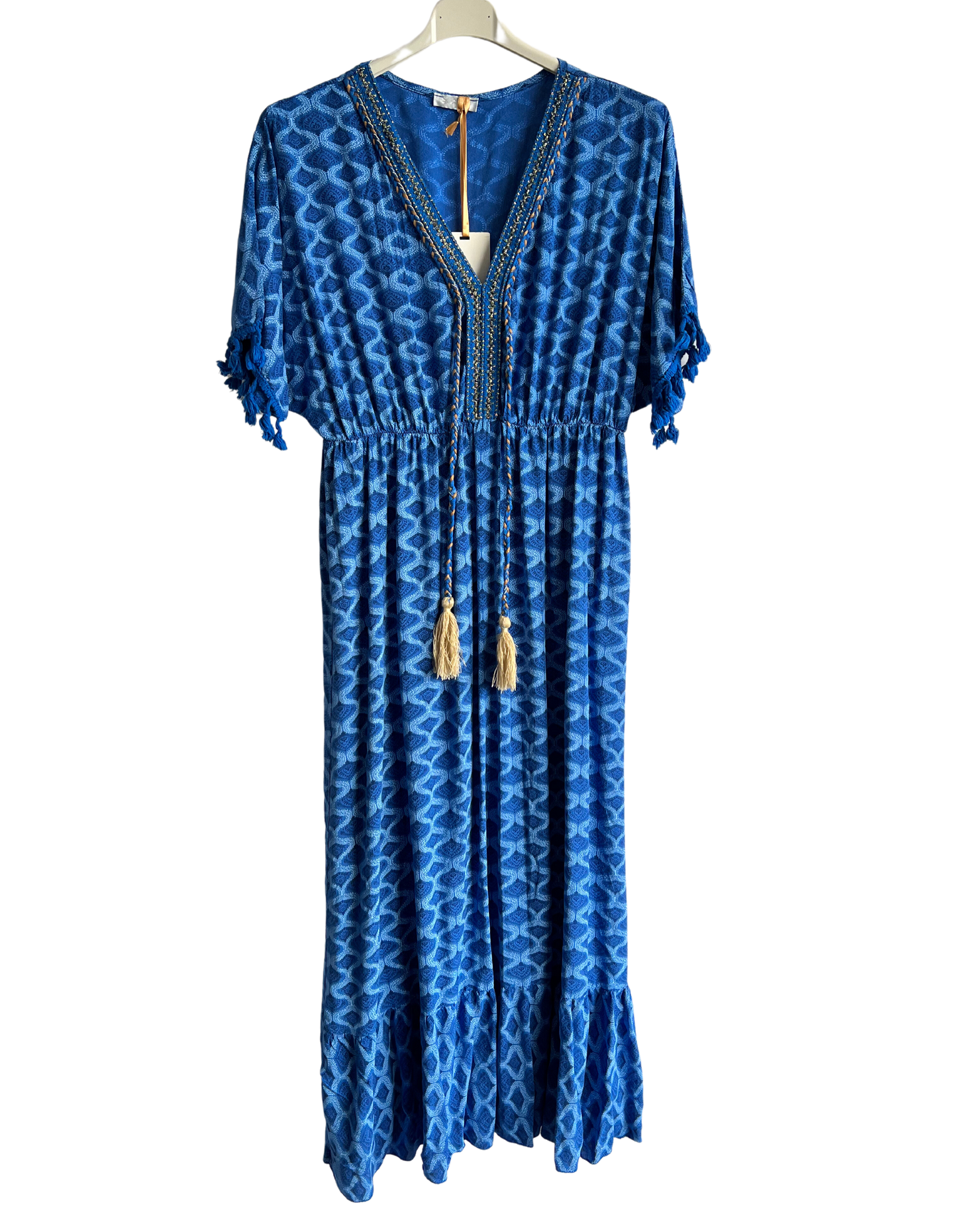 Brand New Womens Italian Summer Kaftan Style Tassel Sleeve Maxi Dresses