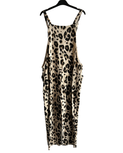 2 Pocket Animal Leopard Print Summer Dungarees In Beige