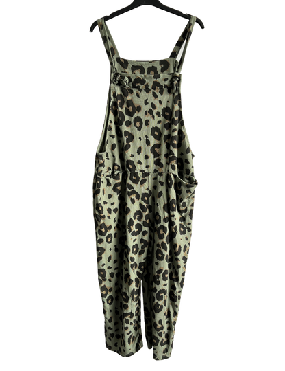 Brand New Womens Lagenlook 2 Pocket Animal Leopard Print Cotton Summer Dungarees