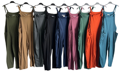 Brand New Ladies Italian Lagenlook Plain Jersey Casual 2 Pocket Dungarees