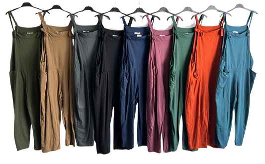 Brand New Ladies Italian Lagenlook Plain Jersey Casual 2 Pocket Dungarees