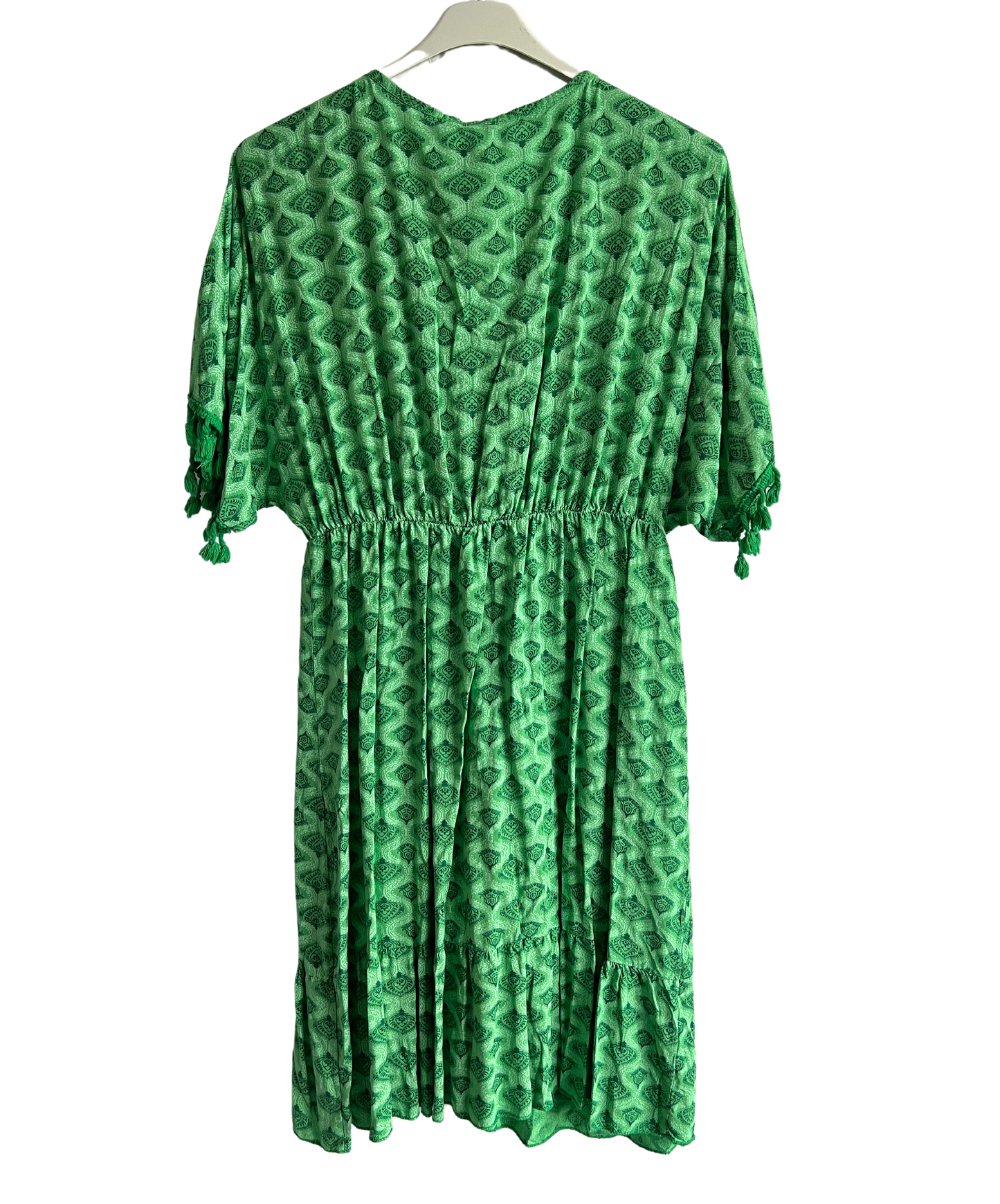 New Ladies Summer Lightweight Tassel Tie Printed Mid Length Kaftan Dresses