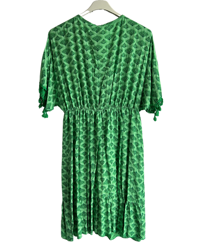 New Ladies Summer Lightweight Tassel Tie Printed Mid Length Kaftan Dresses