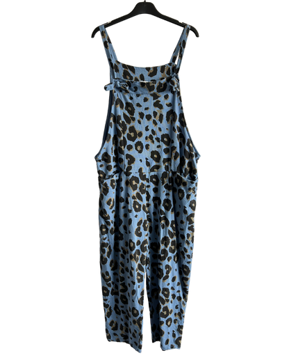 Brand New Womens Lagenlook 2 Pocket Animal Leopard Print Cotton Summer Dungarees