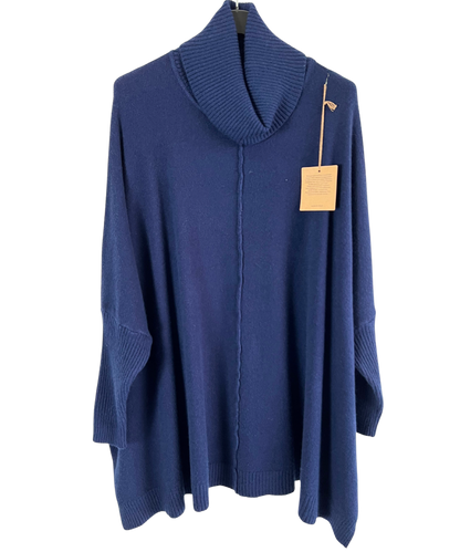 Womens Italian Oversized Cowl Neck Box Shaped Jumper with Exposed Seam Detail