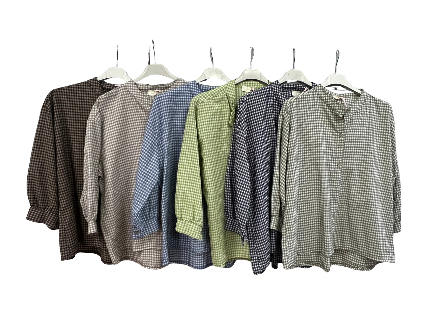 New Summer 26' Ladies Casual Italian Lightweight Gingham Button Through Shirts