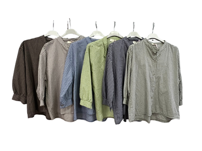 New Summer 26' Ladies Casual Italian Lightweight Gingham Button Through Shirts