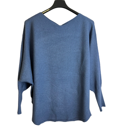 Sequin Star Batwing Sleeve Fine Knit Jumper in Denim Blue