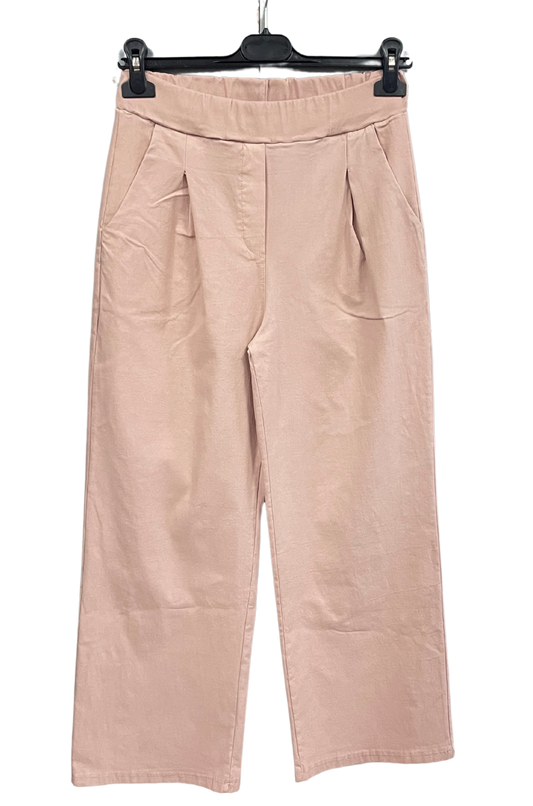 Brand New Womens All Season Italian Stretchy Wide Leg Magic Pants Trousers in Pale Pink