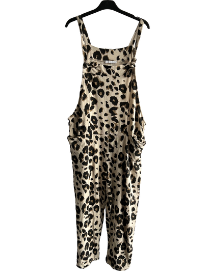 Brand New Womens Lagenlook 2 Pocket Animal Leopard Print Cotton Summer Dungarees