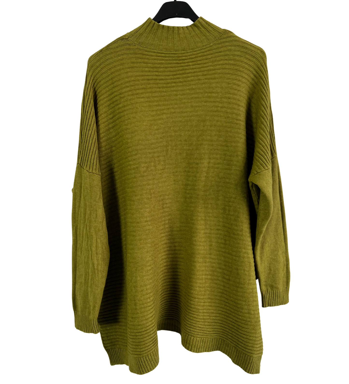 Knitted Italian Ribbed High Neck Long Sleeve Jumper in Lime