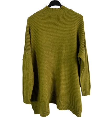 Knitted Italian Ribbed High Neck Long Sleeve Jumper in Lime