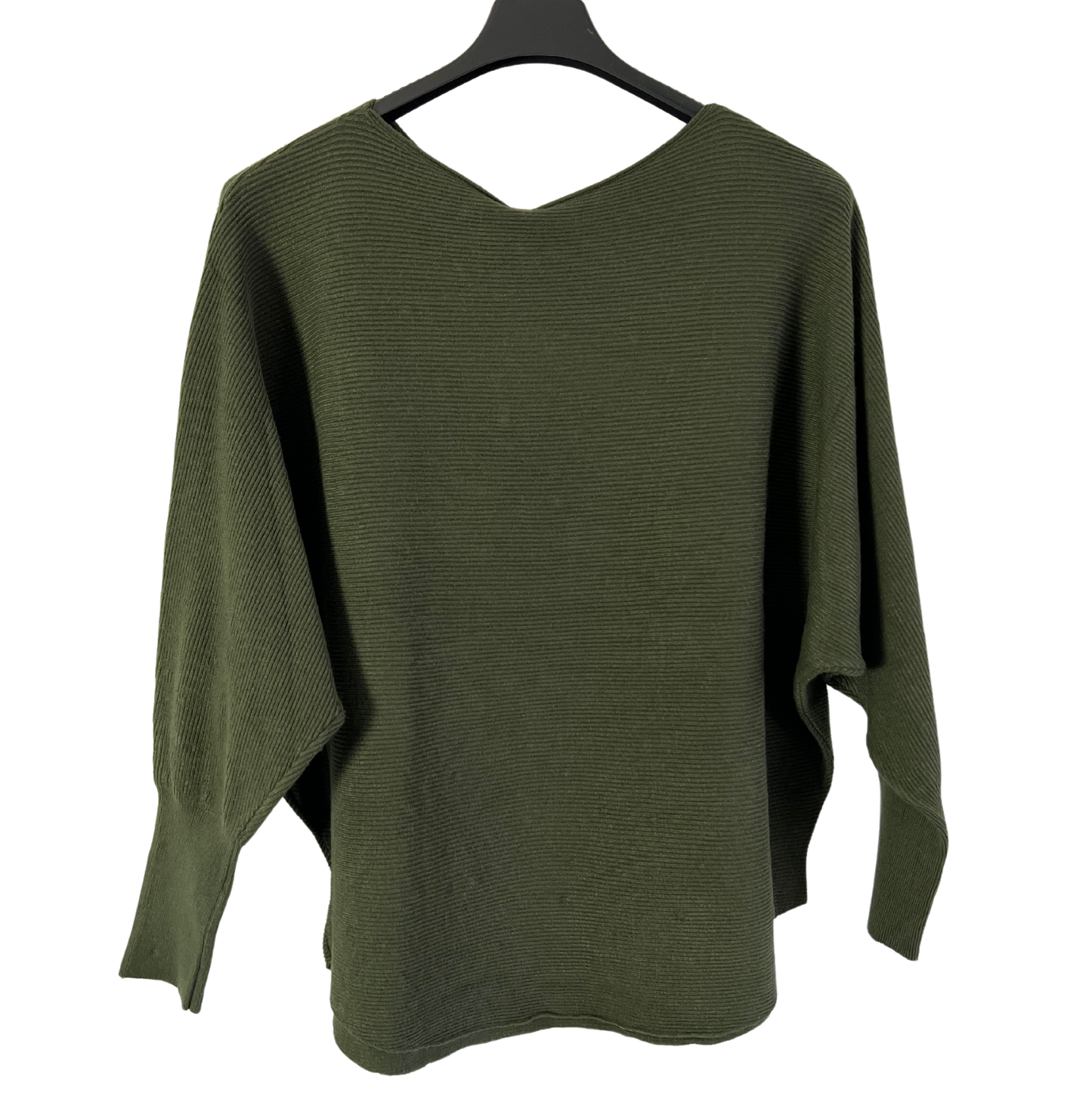 Autumn Pearl Sequin Design Batwing Sleeve Ribbed Knit Jumper in Khaki