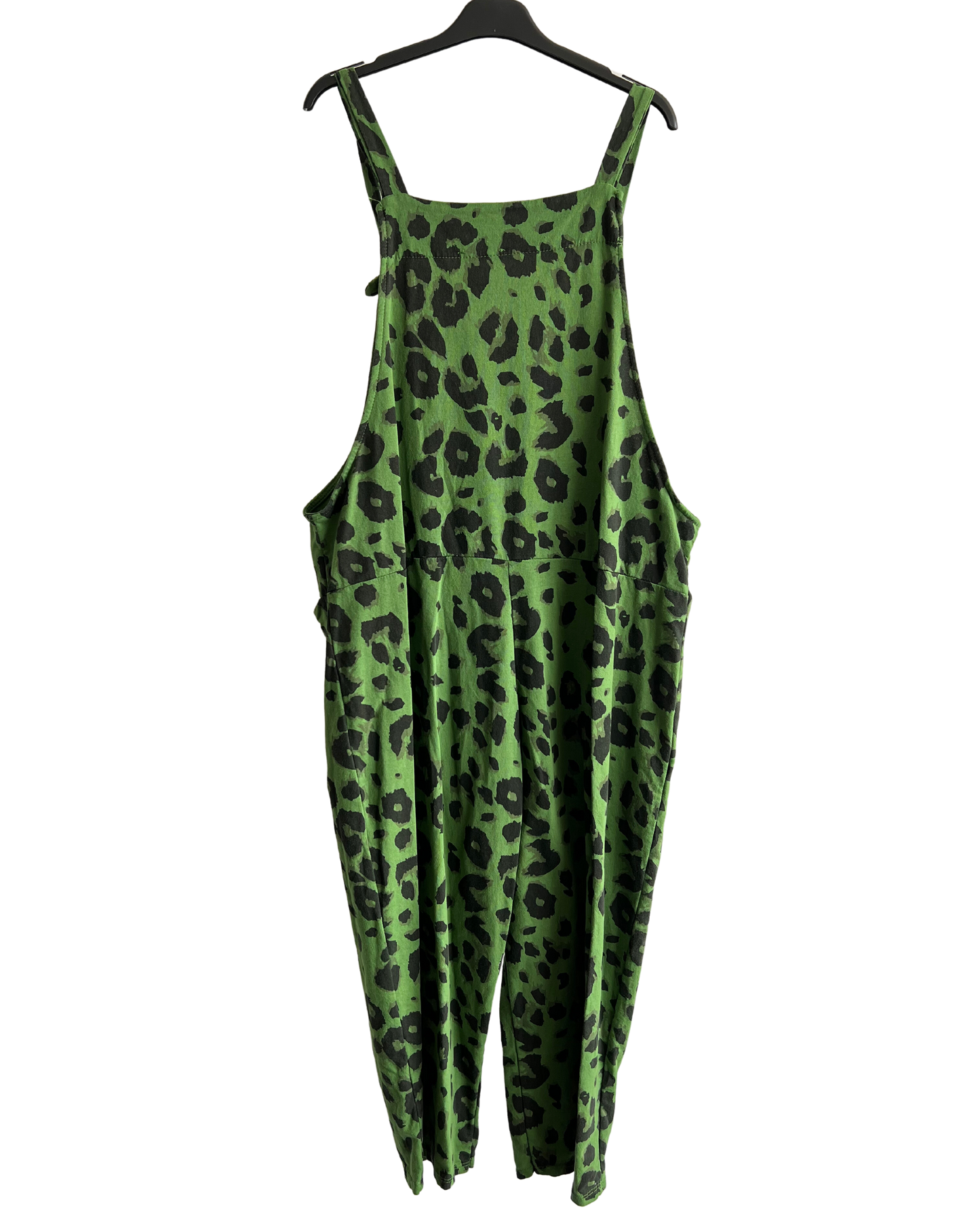 2 Pocket Animal Leopard Print Summer Dungarees In Green