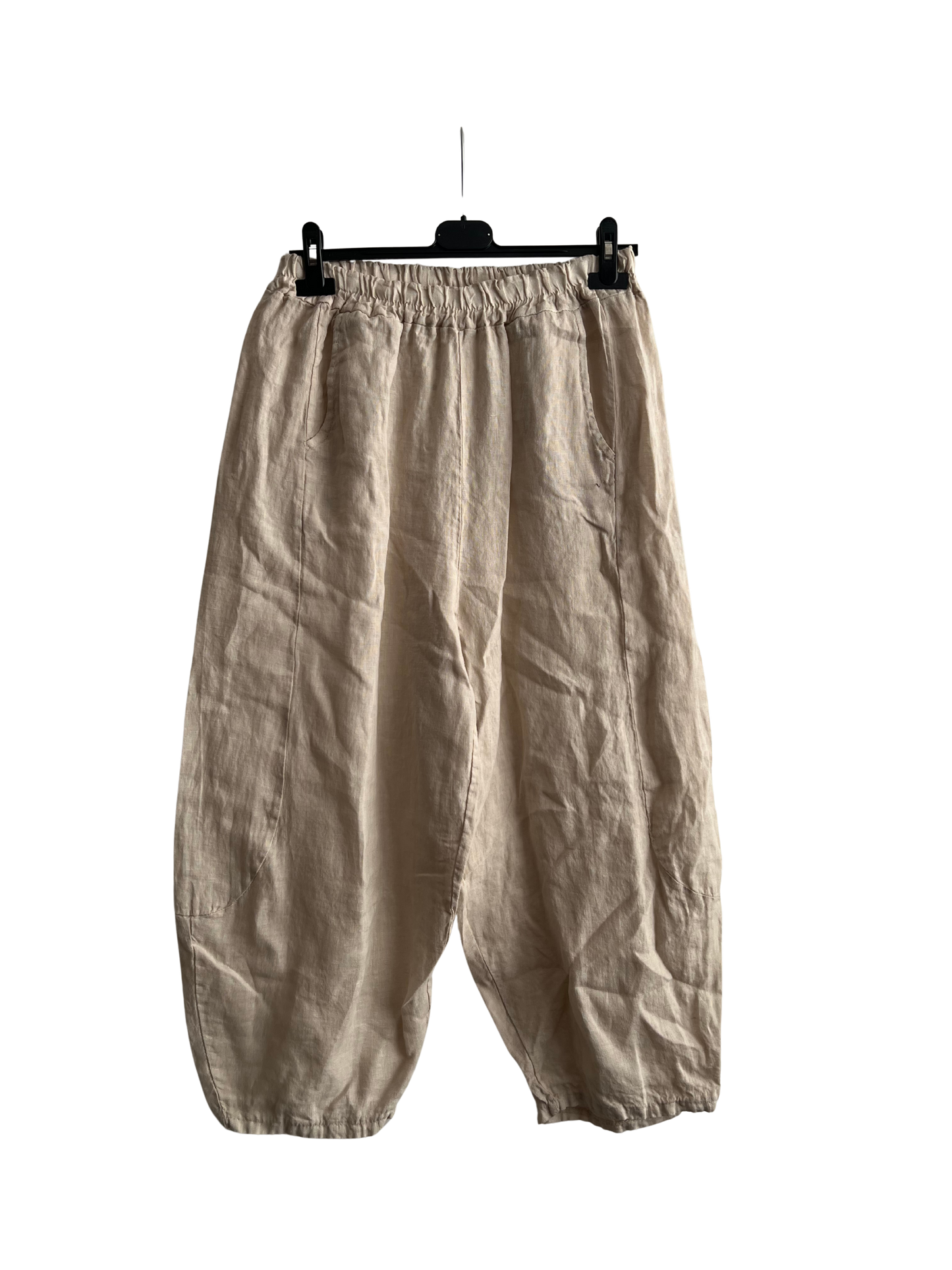 New Ladies Italian Linen Barrel Leg Trousers With Elasticated Waist