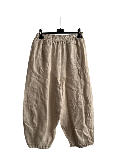 New Ladies Italian Linen Barrel Leg Trousers With Elasticated Waist