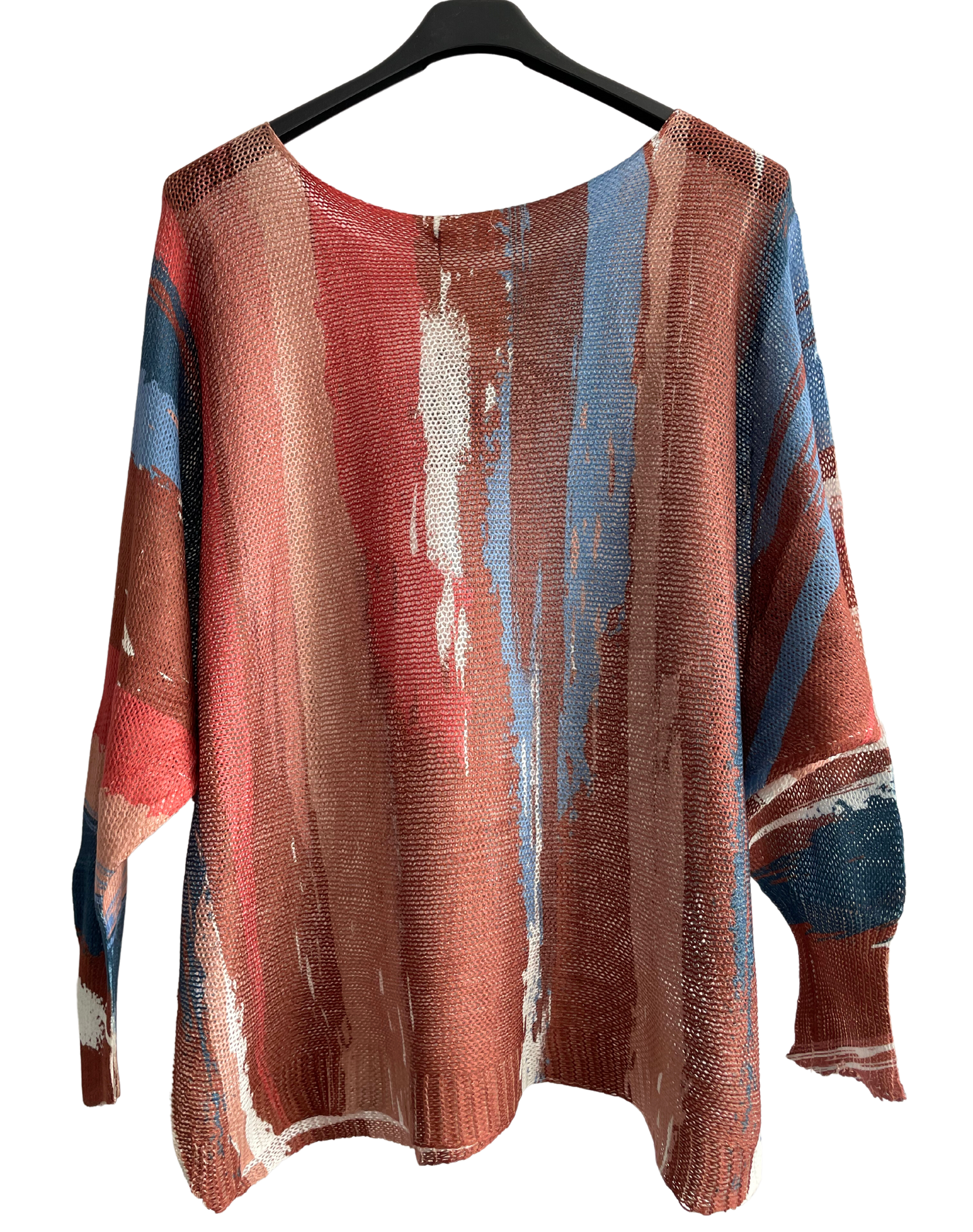 Foil Paint Splash Design Fine Knit Batwing Autumn Jumper in Rust