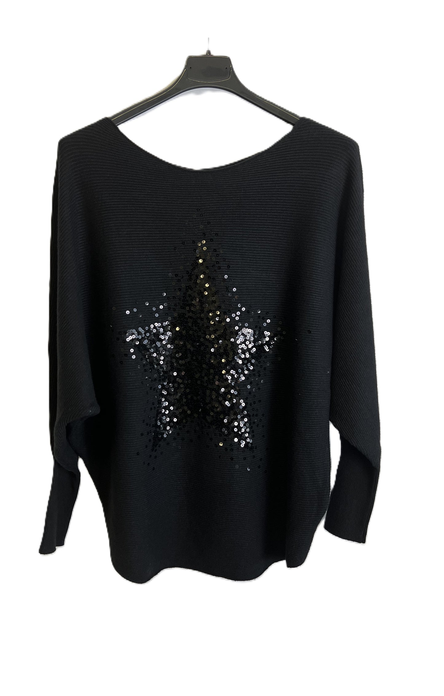Brand New Womens Italian Sequin Star Batwing Sleeve Fine Knit Jumper