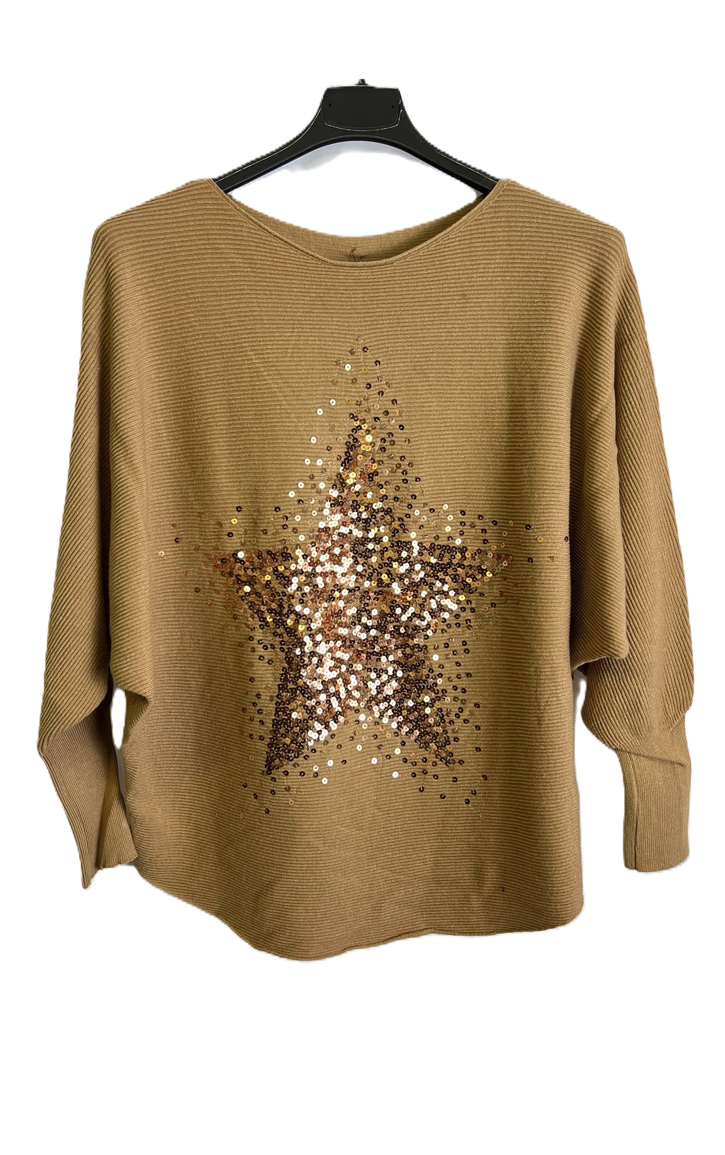 Brand New Womens Italian Sequin Star Batwing Sleeve Fine Knit Jumper