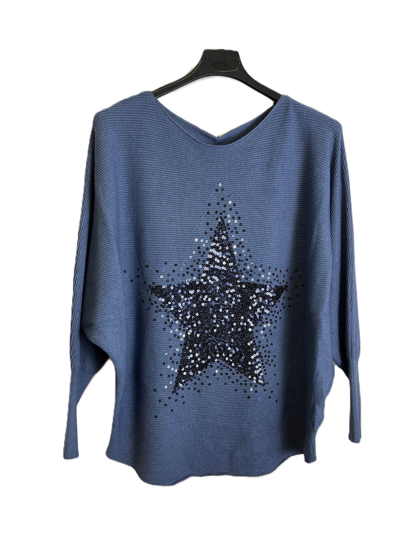 Brand New Womens Italian Sequin Star Batwing Sleeve Fine Knit Jumper