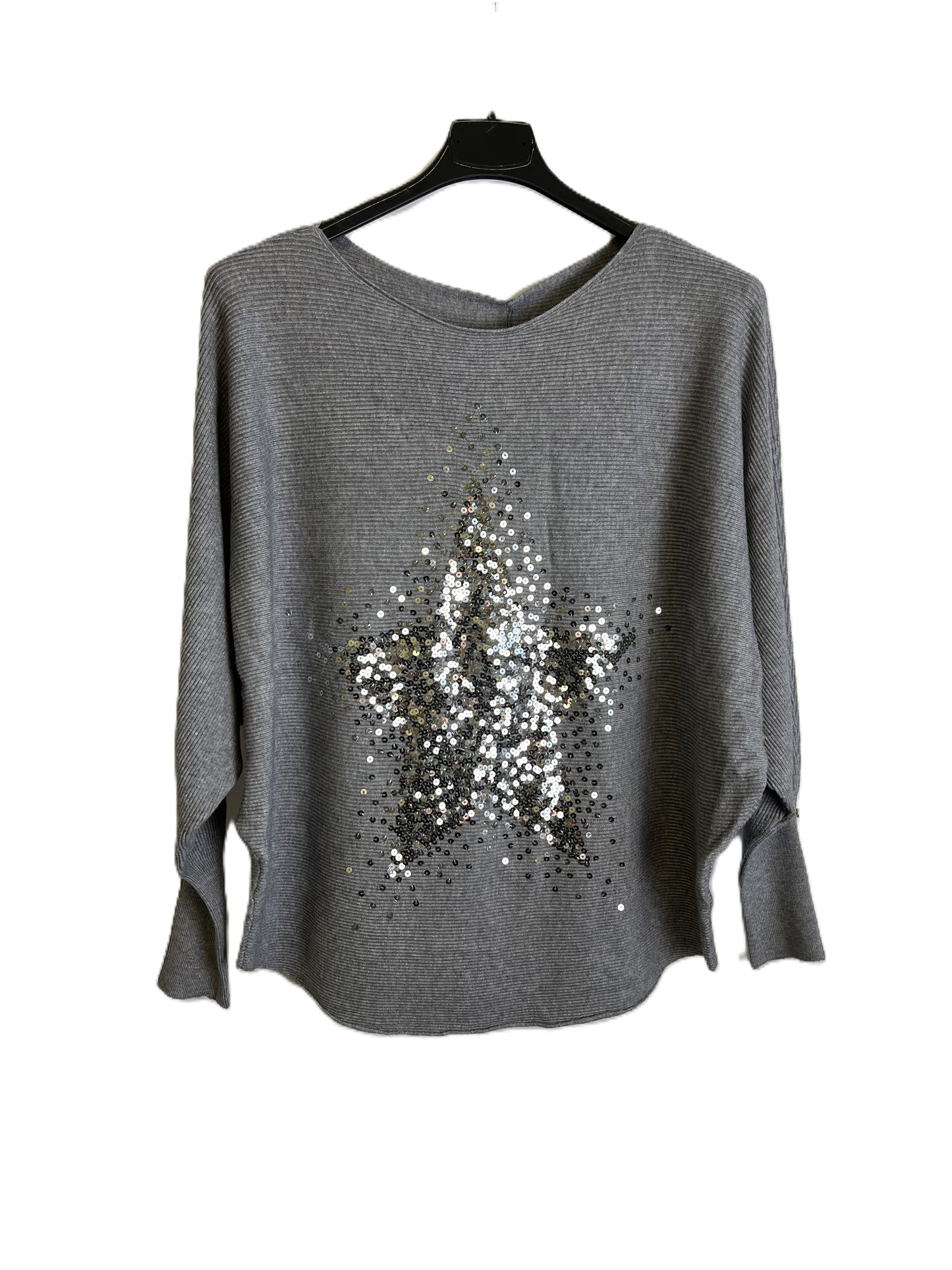 Brand New Womens Italian Sequin Star Batwing Sleeve Fine Knit Jumper