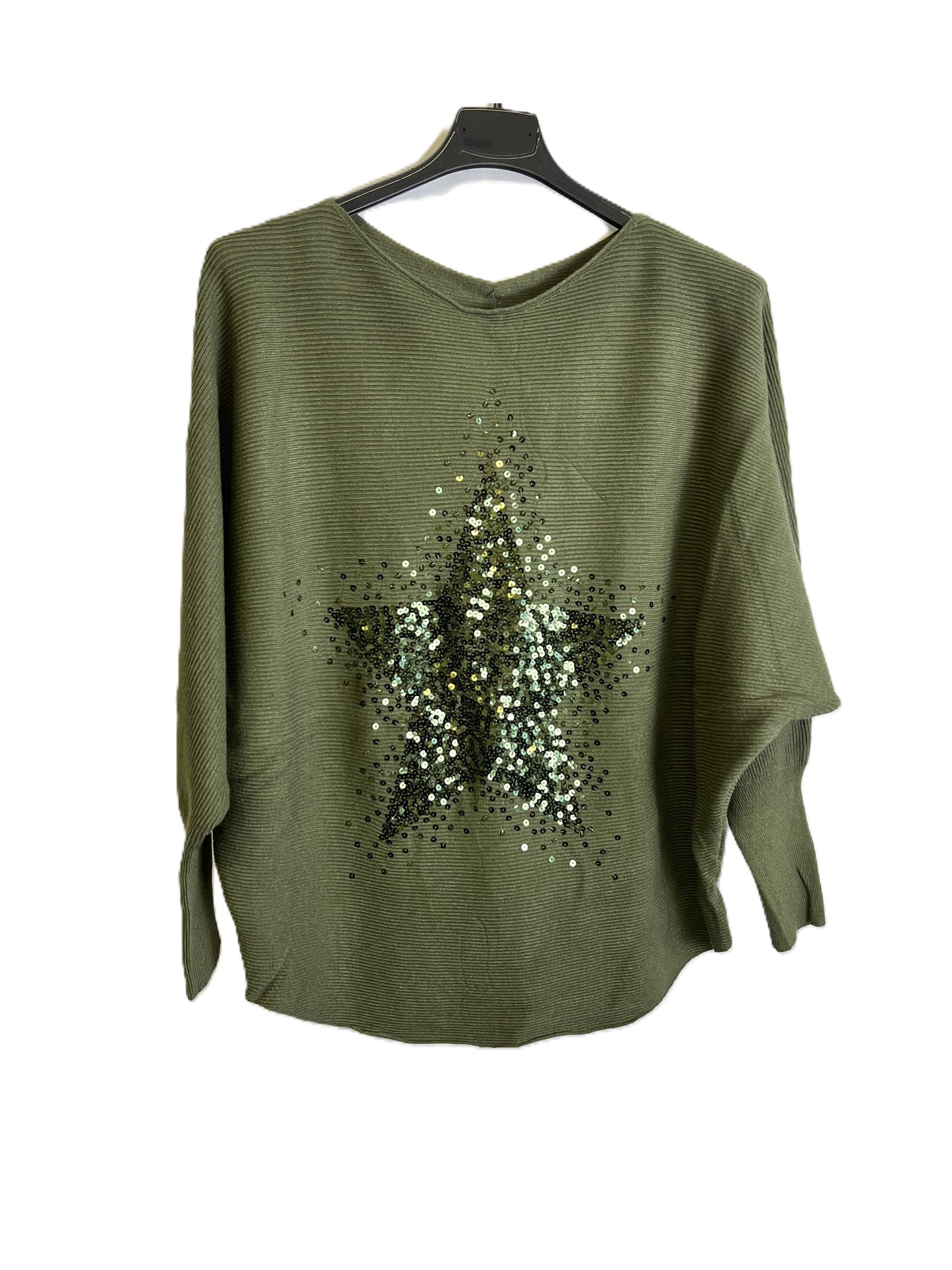 Brand New Womens Italian Sequin Star Batwing Sleeve Fine Knit Jumper