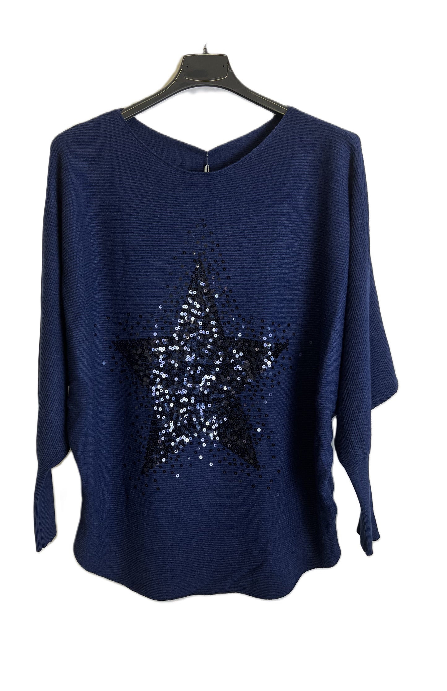 Brand New Womens Italian Sequin Star Batwing Sleeve Fine Knit Jumper