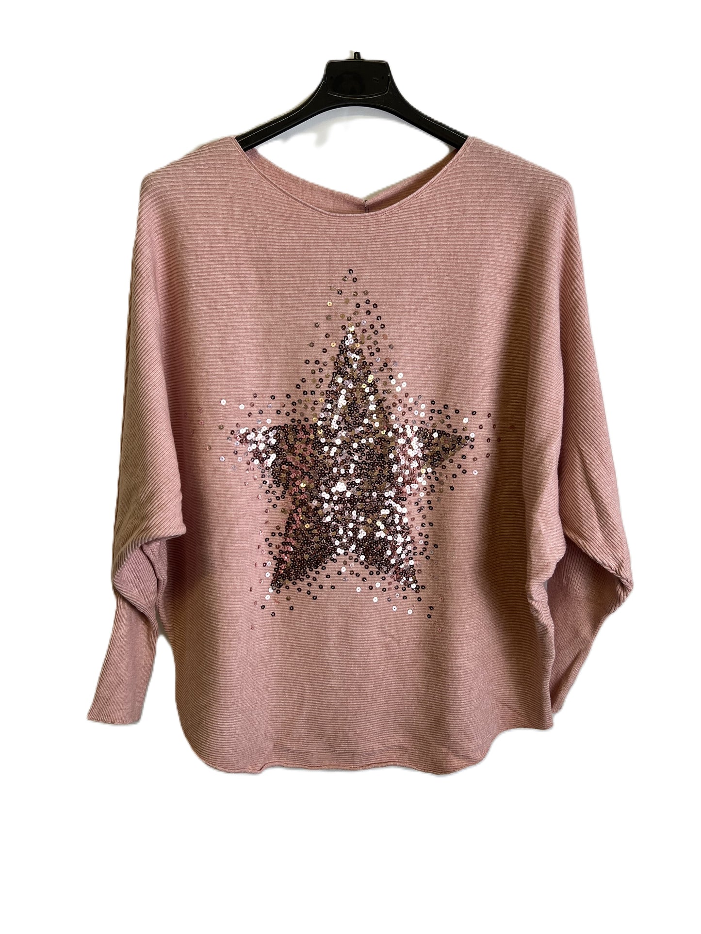 Brand New Womens Italian Sequin Star Batwing Sleeve Fine Knit Jumper