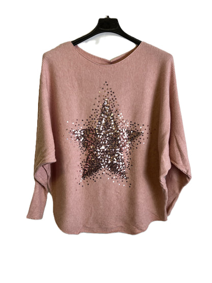 Brand New Womens Italian Sequin Star Batwing Sleeve Fine Knit Jumper