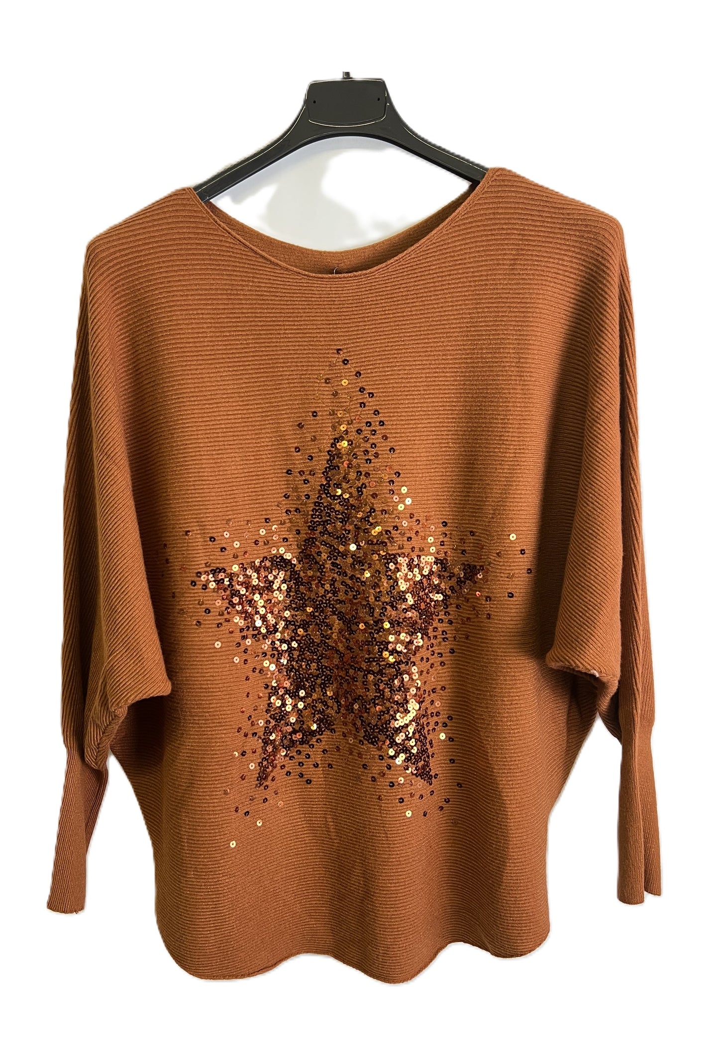 Brand New Womens Italian Sequin Star Batwing Sleeve Fine Knit Jumper