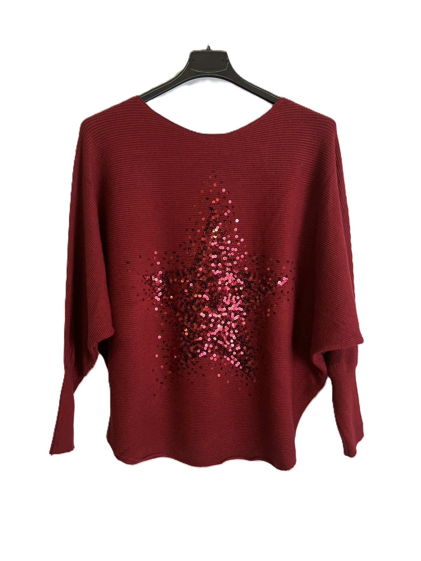 Brand New Womens Italian Sequin Star Batwing Sleeve Fine Knit Jumper