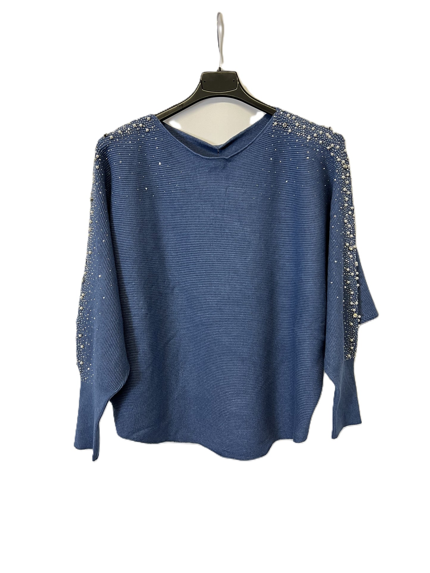 Brand New Womens Ladies Lagenlook Pearl Diamante Sparkly Batwing Sleeve Jumper