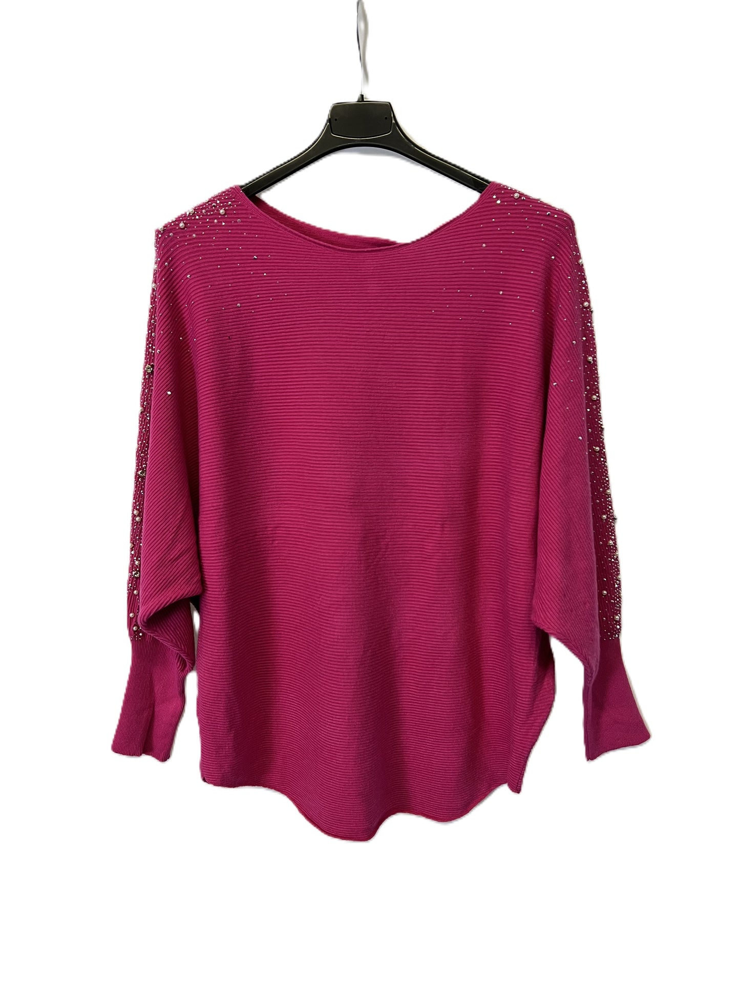 Brand New Womens Ladies Lagenlook Pearl Diamante Sparkly Batwing Sleeve Jumper