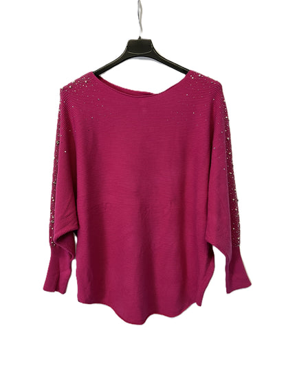 Brand New Womens Ladies Lagenlook Pearl Diamante Sparkly Batwing Sleeve Jumper