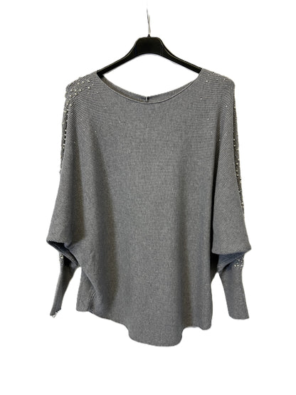 Brand New Womens Ladies Lagenlook Pearl Diamante Sparkly Batwing Sleeve Jumper