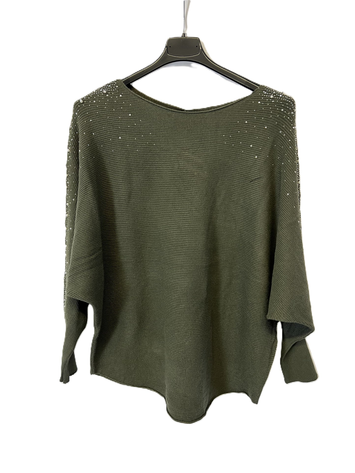 Brand New Womens Ladies Lagenlook Pearl Diamante Sparkly Batwing Sleeve Jumper