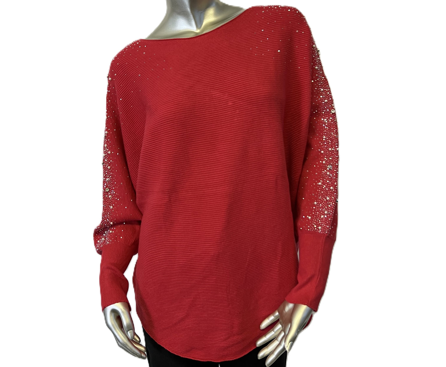 Brand New Womens Ladies Lagenlook Pearl Diamante Sparkly Batwing Sleeve Jumper