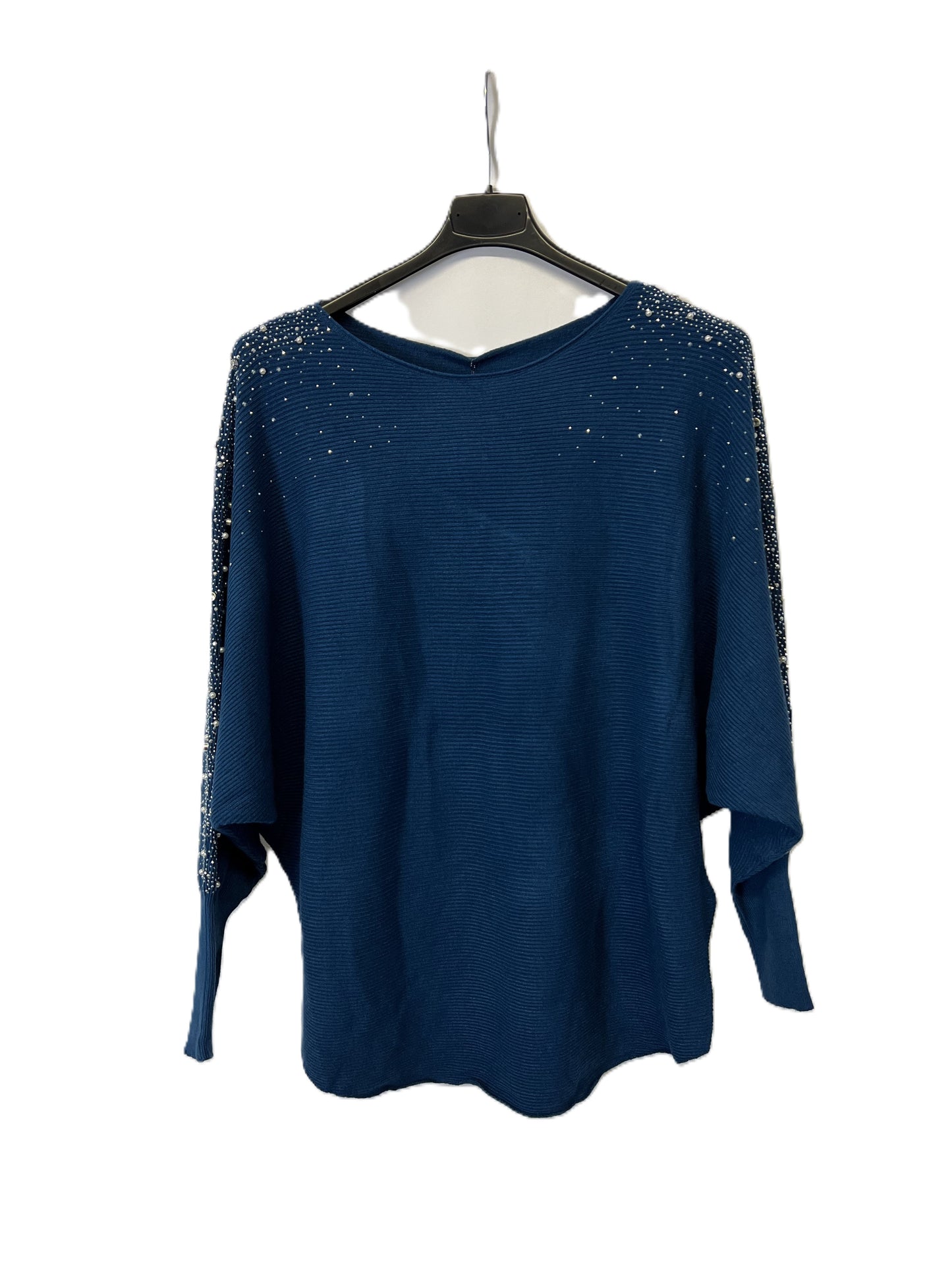 Brand New Womens Ladies Lagenlook Pearl Diamante Sparkly Batwing Sleeve Jumper