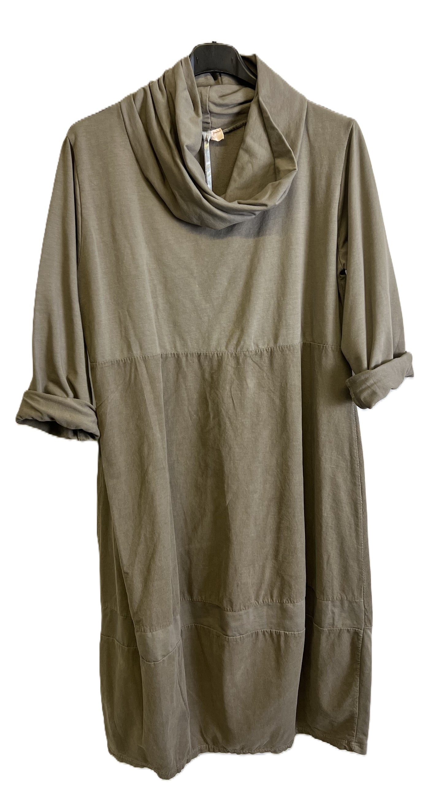 Brand New Ladies Italian Lagenlook Cowl Neck Long Sleeve Cord Panel Jersey Dress