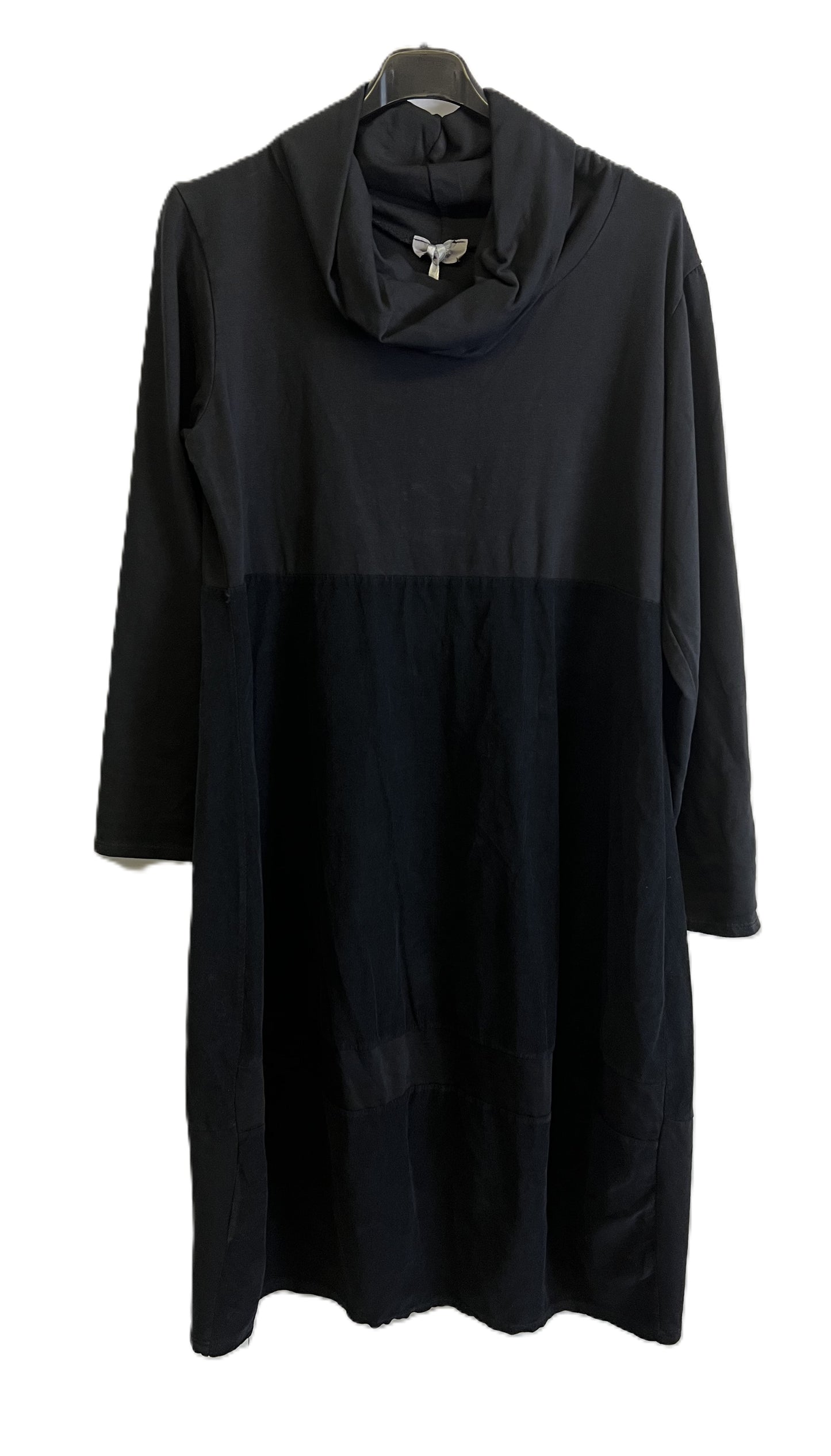 Brand New Ladies Italian Lagenlook Cowl Neck Long Sleeve Cord Panel Jersey Dress