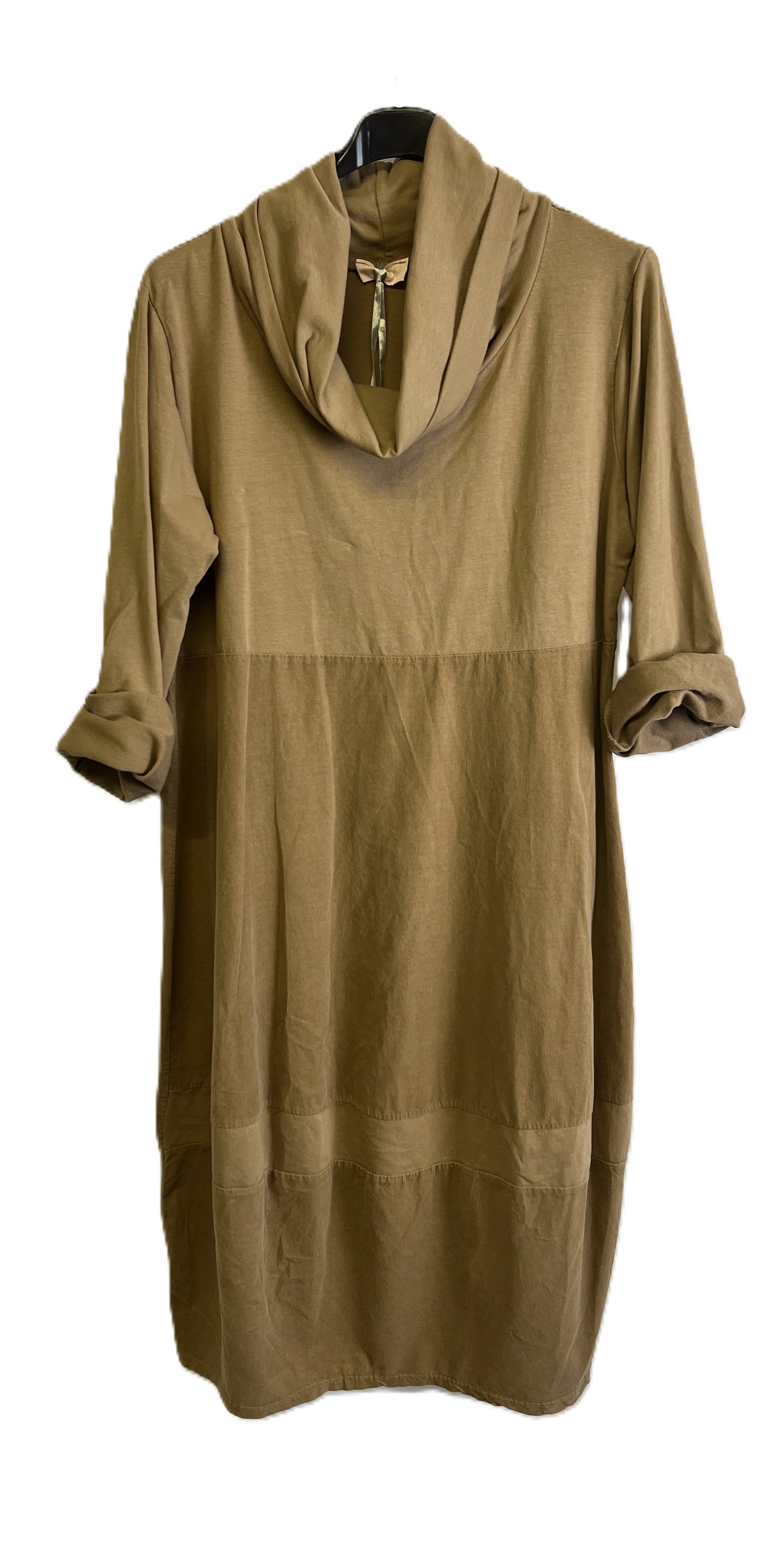 Brand New Ladies Italian Lagenlook Cowl Neck Long Sleeve Cord Panel Jersey Dress