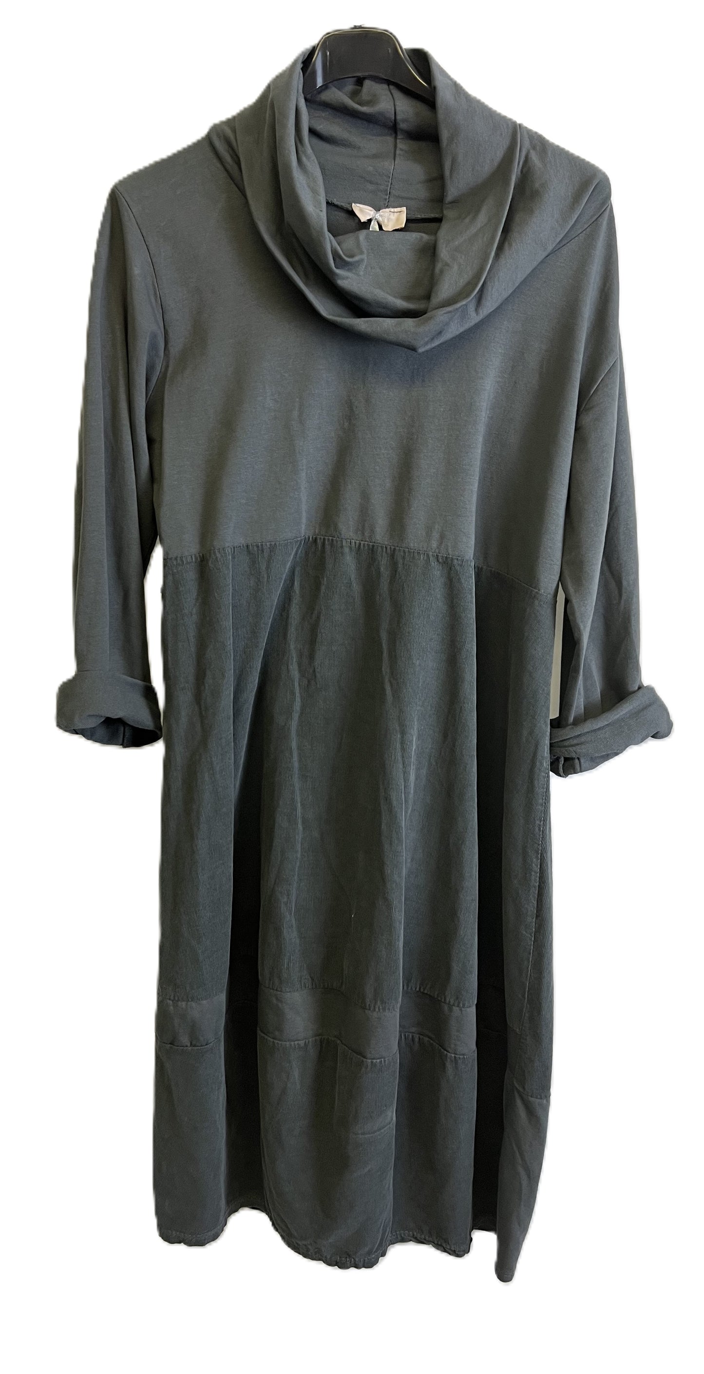 Brand New Ladies Italian Lagenlook Cowl Neck Long Sleeve Cord Panel Jersey Dress