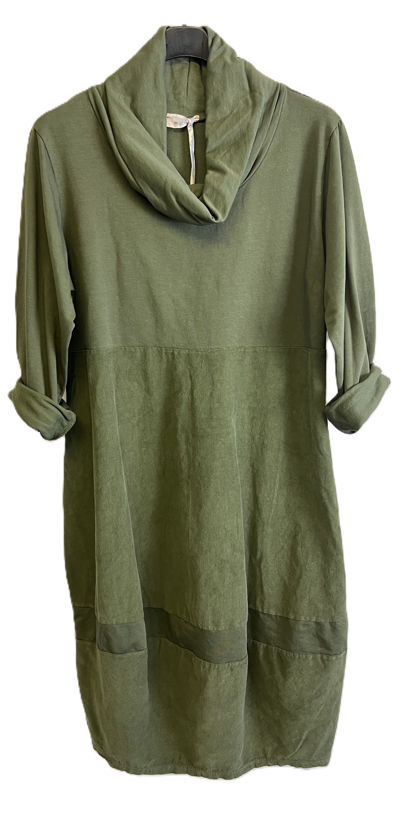 Brand New Ladies Italian Lagenlook Cowl Neck Long Sleeve Cord Panel Jersey Dress