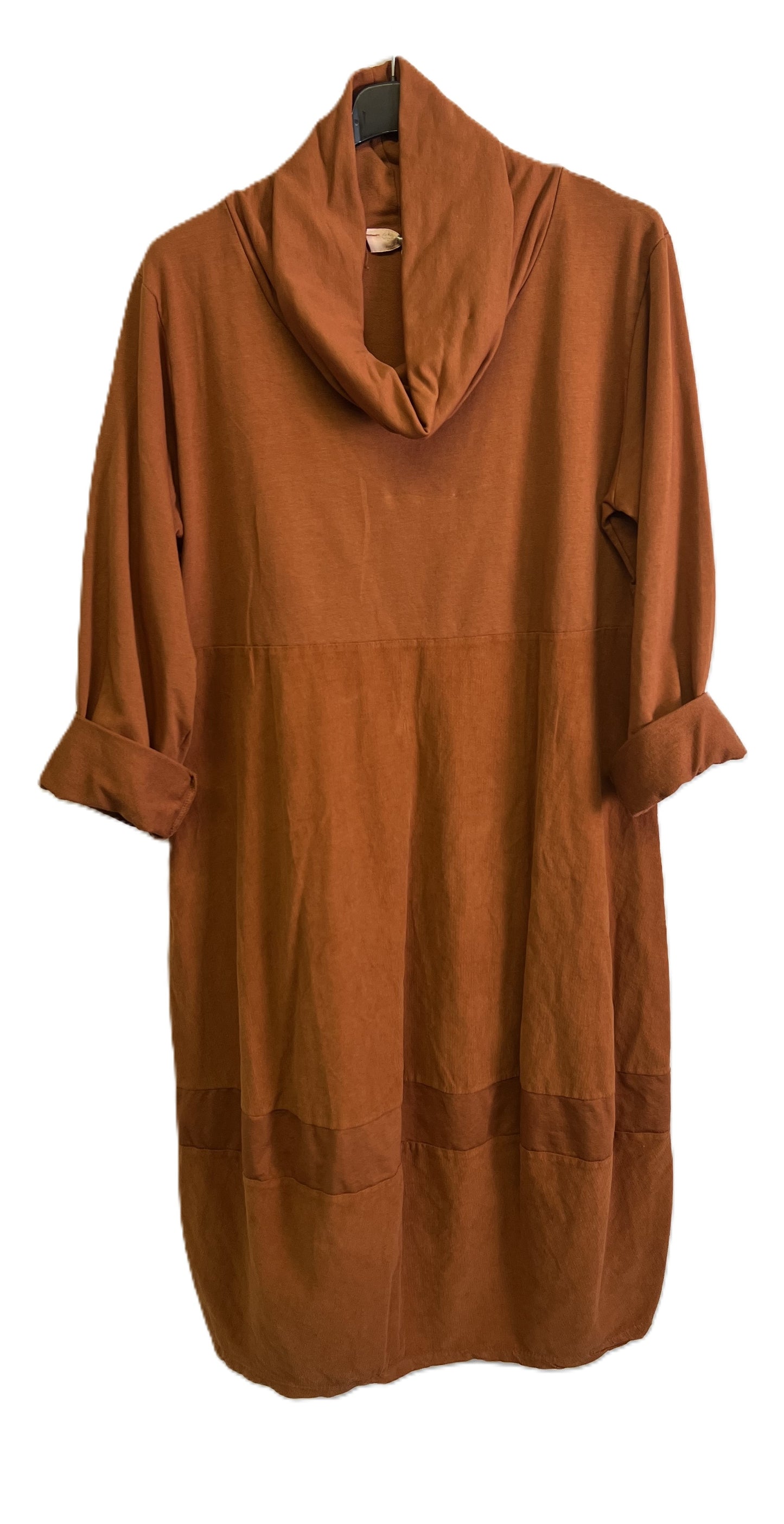 Brand New Ladies Italian Lagenlook Cowl Neck Long Sleeve Cord Panel Jersey Dress