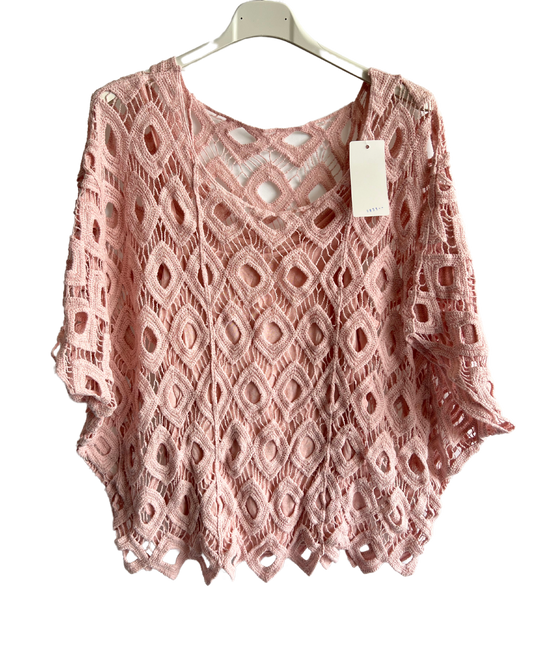 2 Piece Set Diamond Style Crochet Casual Summer Top in Pink